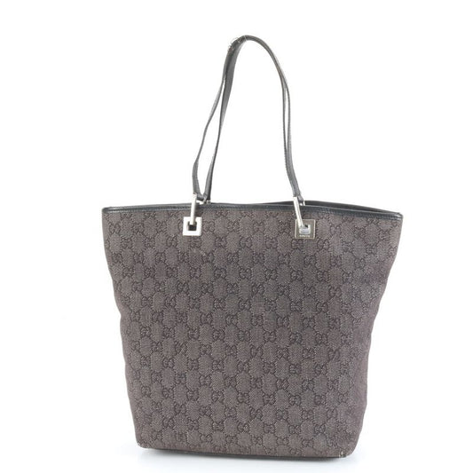 Gucci GG Canvas 31243 Leather Tote Bag Shoulder Black Silver Hardware Women's
