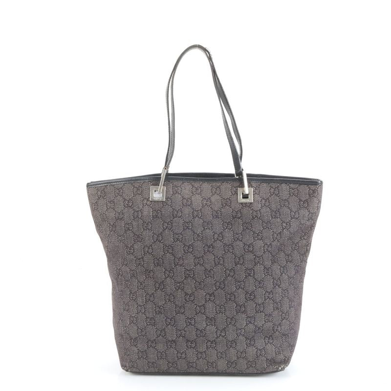 Gucci GG Canvas 31243 Leather Tote Bag Shoulder Black Silver Hardware Women's
