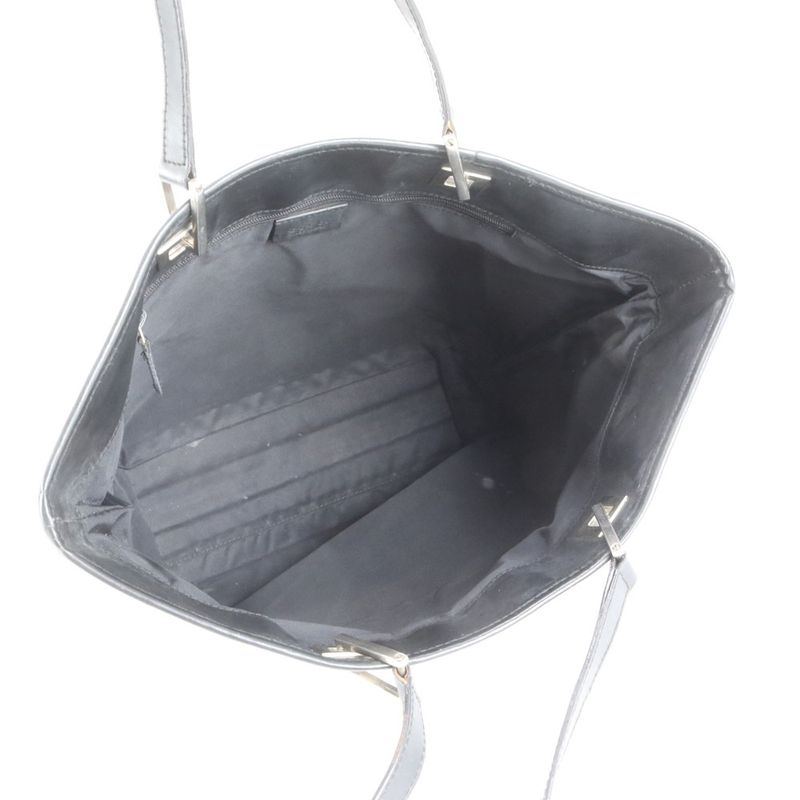 Gucci GG Canvas 31243 Leather Tote Bag Shoulder Black Silver Hardware Women's