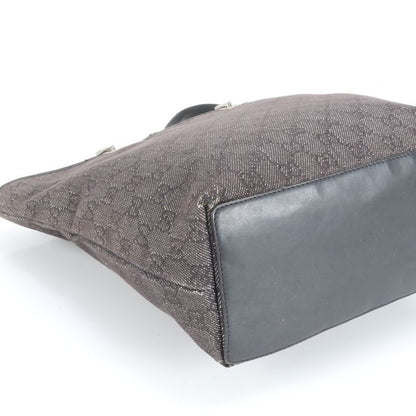 Gucci GG Canvas 31243 Leather Tote Bag Shoulder Black Silver Hardware Women's