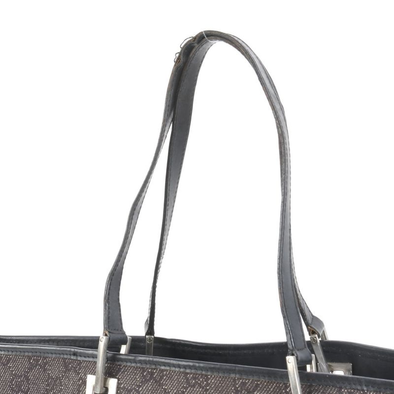 Gucci GG Canvas 31243 Leather Tote Bag Shoulder Black Silver Hardware Women's