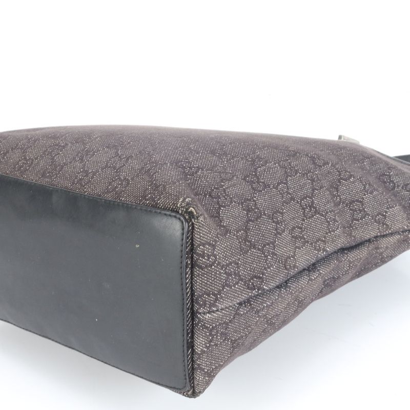 Gucci GG Canvas 31243 Leather Tote Bag Shoulder Black Silver Hardware Women's