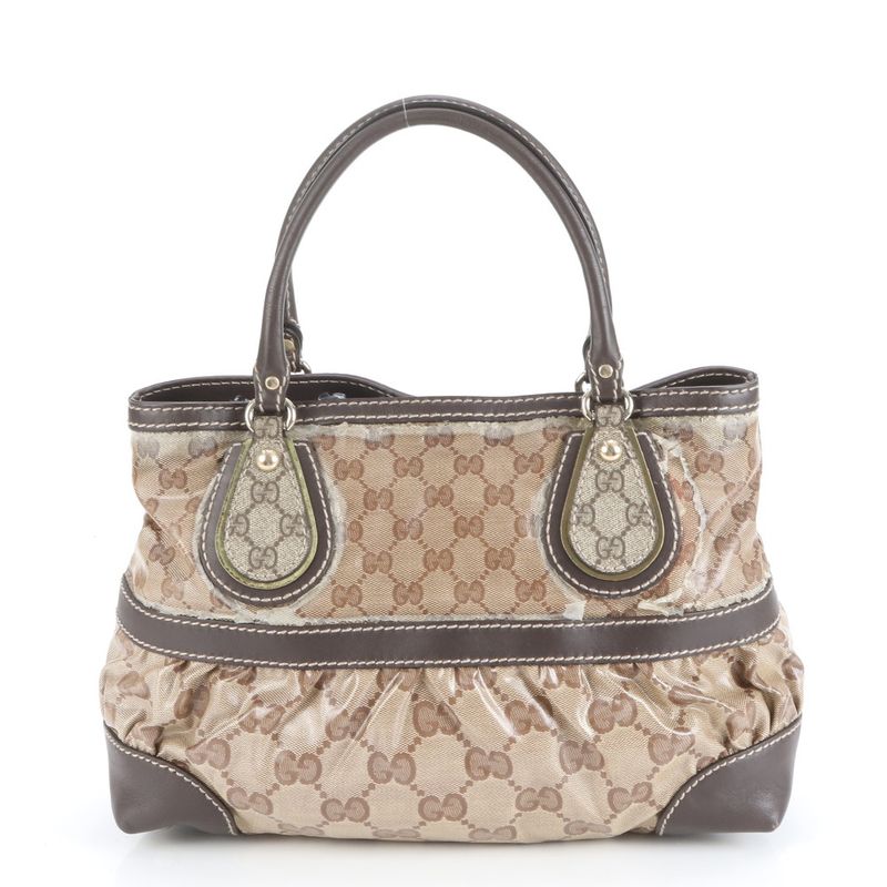 Gucci GG Crystal 223964 Leather Tote Bag Shoulder Brown Gold Hardware Women's