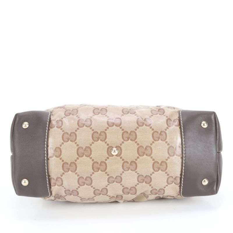 Gucci GG Crystal 223964 Leather Tote Bag Shoulder Brown Gold Hardware Women's