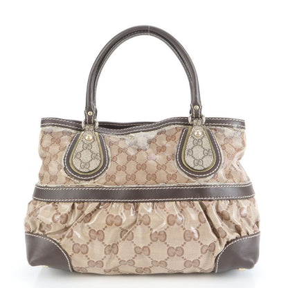 Gucci GG Crystal 223964 Leather Tote Bag Shoulder Brown Gold Hardware Women's