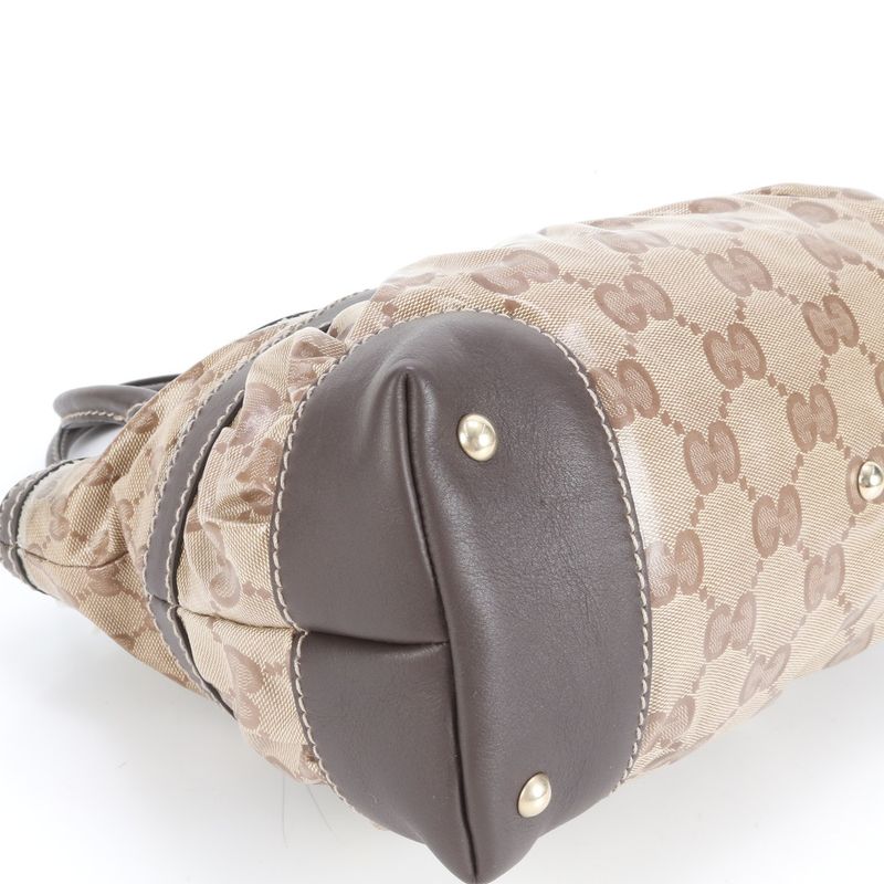 Gucci GG Crystal 223964 Leather Tote Bag Shoulder Brown Gold Hardware Women's