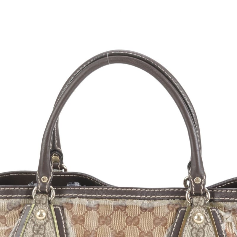 Gucci GG Crystal 223964 Leather Tote Bag Shoulder Brown Gold Hardware Women's