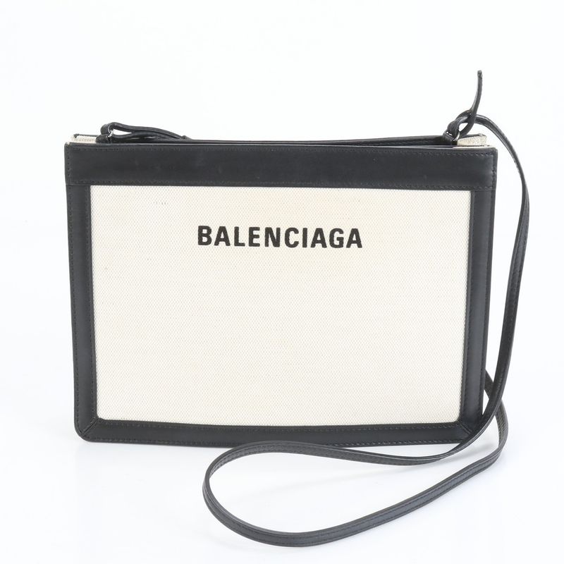 Balenciaga Navy Pochette Leather Shoulder Bag Crossbody Black Women's RCE Db48-7