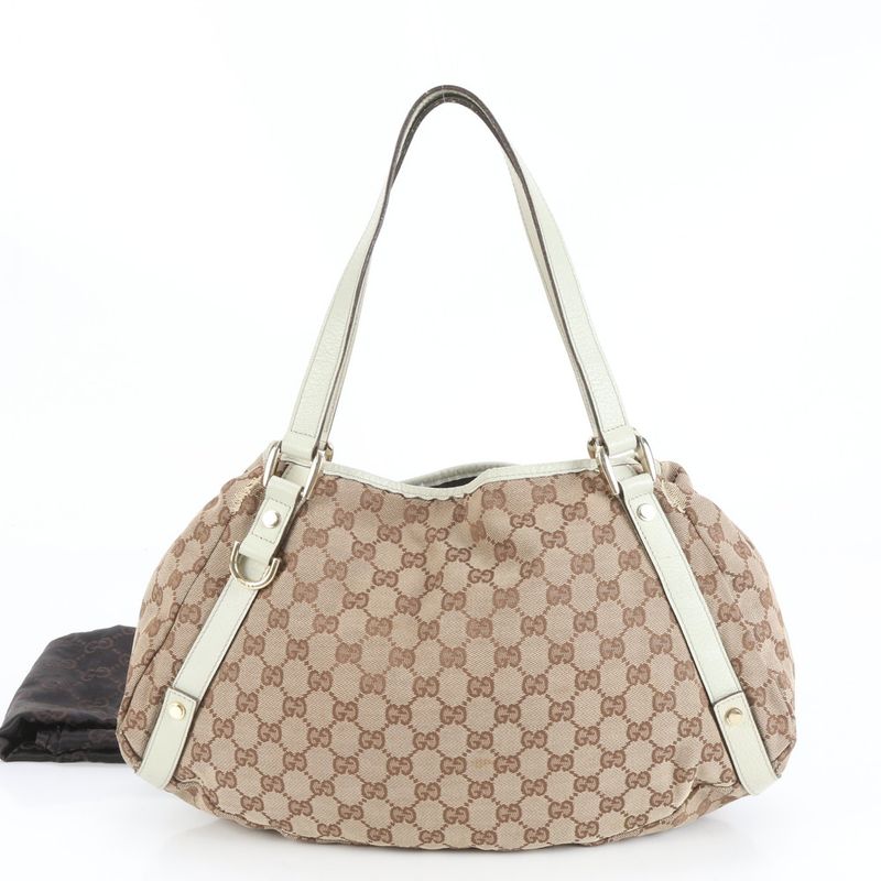 Gucci GG Canvas Abby 130736 Leather Tote Bag Shoulder Gold Hardware Brown