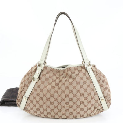 Gucci GG Canvas Abby 130736 Leather Tote Bag Shoulder Gold Hardware Brown