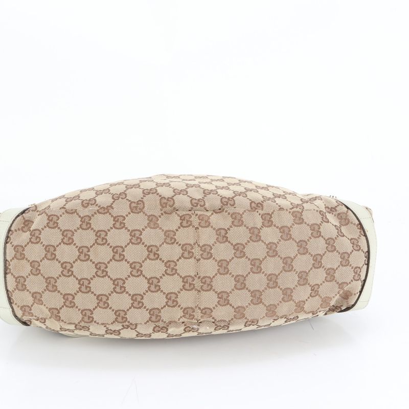 Gucci GG Canvas Abby 130736 Leather Tote Bag Shoulder Gold Hardware Brown