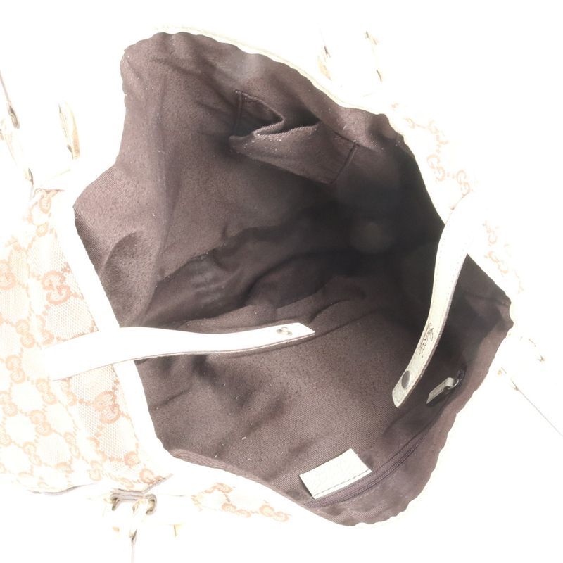 Gucci GG Canvas Abby 130736 Leather Tote Bag Shoulder Gold Hardware Brown