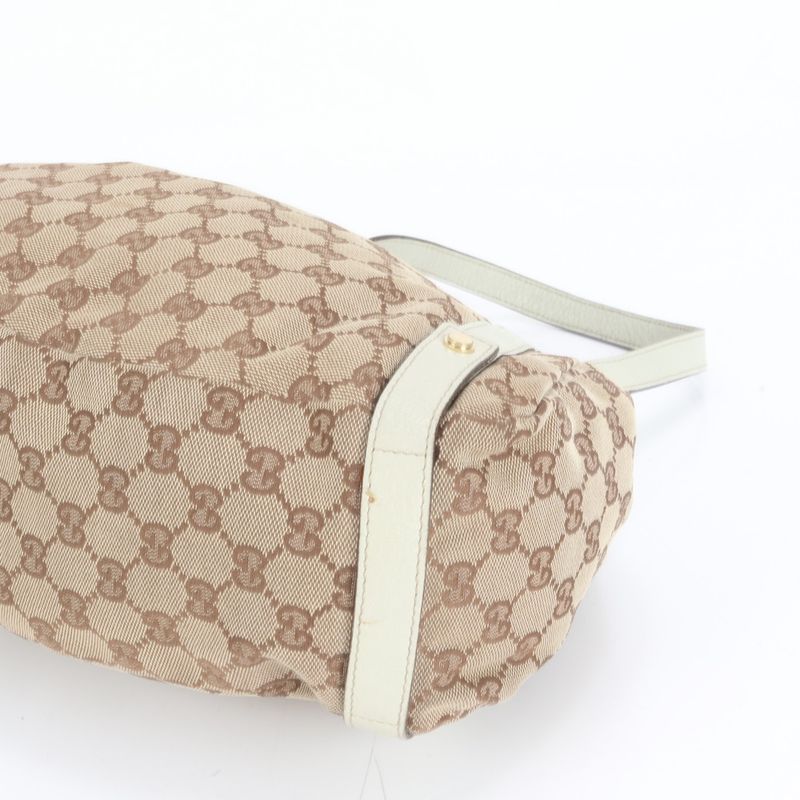 Gucci GG Canvas Abby 130736 Leather Tote Bag Shoulder Gold Hardware Brown