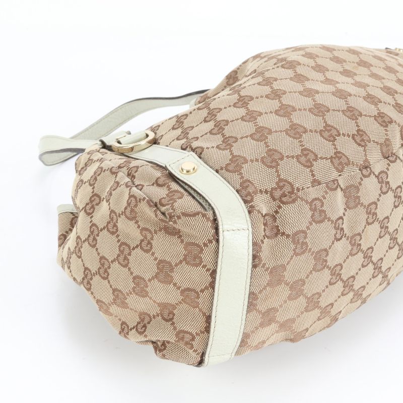 Gucci GG Canvas Abby 130736 Leather Tote Bag Shoulder Gold Hardware Brown