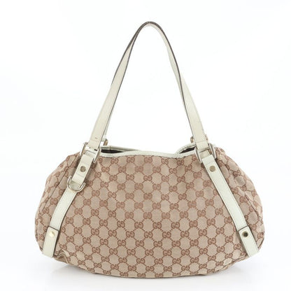 Gucci GG Canvas Abby 130736 Leather Tote Bag Shoulder Gold Hardware Brown