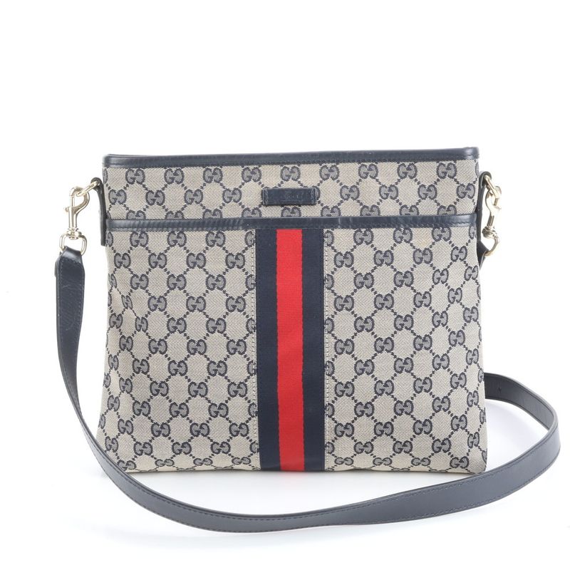 Gucci GG Canvas Sherry Line 388926 Leather Shoulder Bag Crossbody Messenger