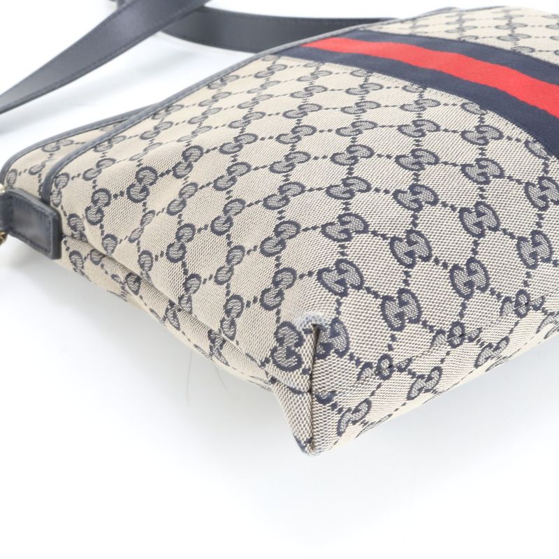 Gucci GG Canvas Sherry Line 388926 Leather Shoulder Bag Crossbody Messenger