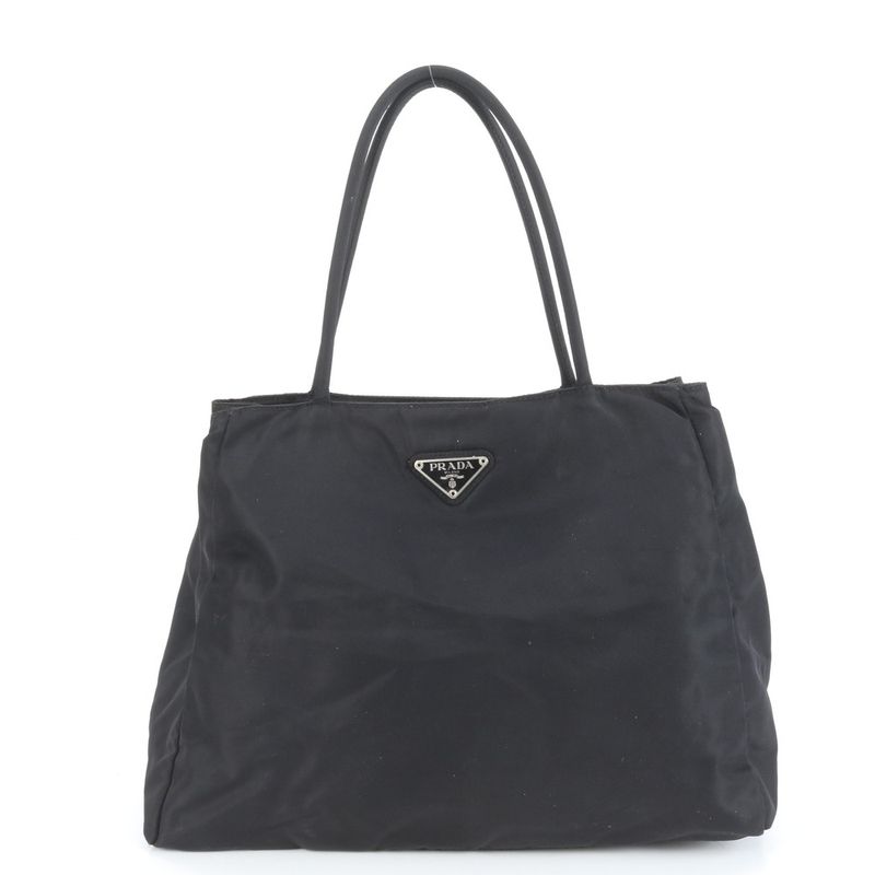 Prada Tessuto Nylon Triangle Logo Tote Bag Shoulder Black Women's RCE Db49-5