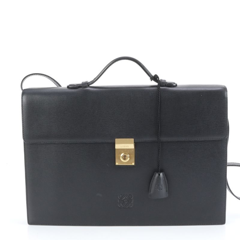 Loewe Anagram Leather Business Bag 2WAY Shoulder Briefcase Tote Commuter Black