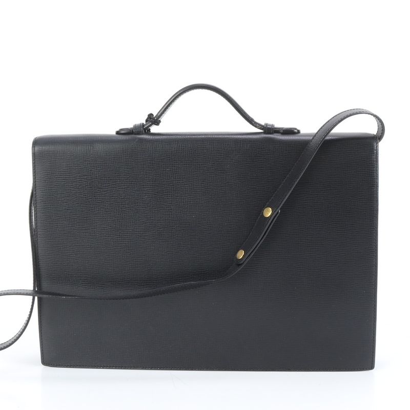 Loewe Anagram Leather Business Bag 2WAY Shoulder Briefcase Tote Commuter Black