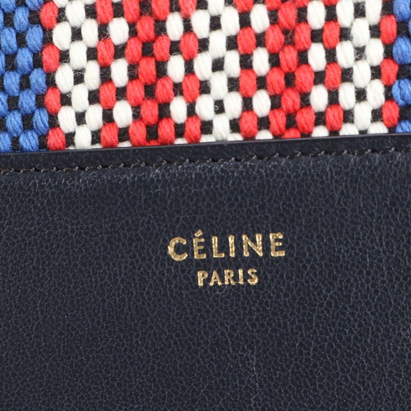 Celine Solo Stripe Leather Clutch Bag Hand Second Pouch Black Multicolor