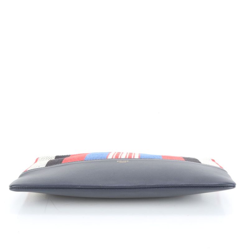 Celine Solo Stripe Leather Clutch Bag Hand Second Pouch Black Multicolor