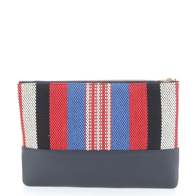 Celine Solo Stripe Leather Clutch Bag Hand Second Pouch Black Multicolor