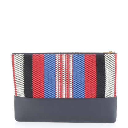 Celine Solo Stripe Leather Clutch Bag Hand Second Pouch Black Multicolor