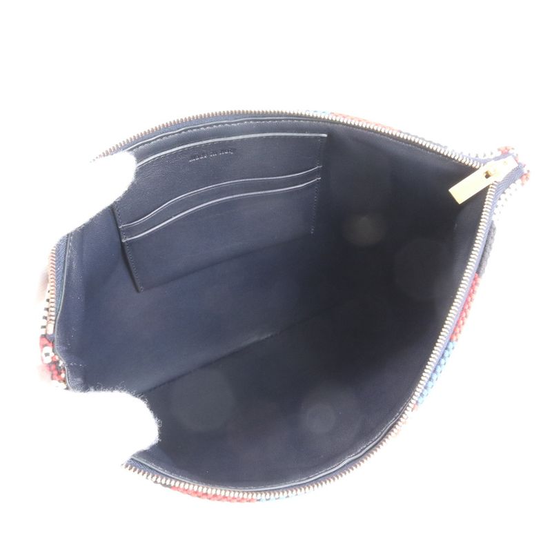 Celine Solo Stripe Leather Clutch Bag Hand Second Pouch Black Multicolor
