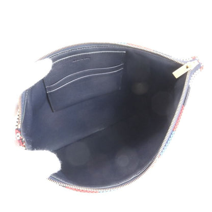 Celine Solo Stripe Leather Clutch Bag Hand Second Pouch Black Multicolor