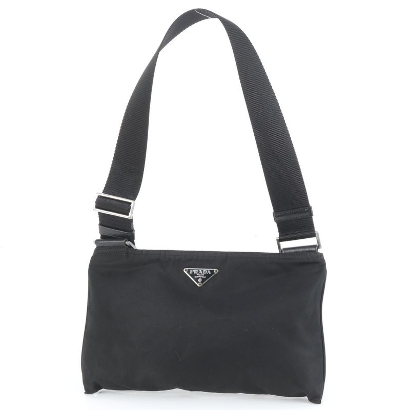 Prada Tessuto Nylon Triangle Logo Leather Shoulder Bag Crossbody Messenger