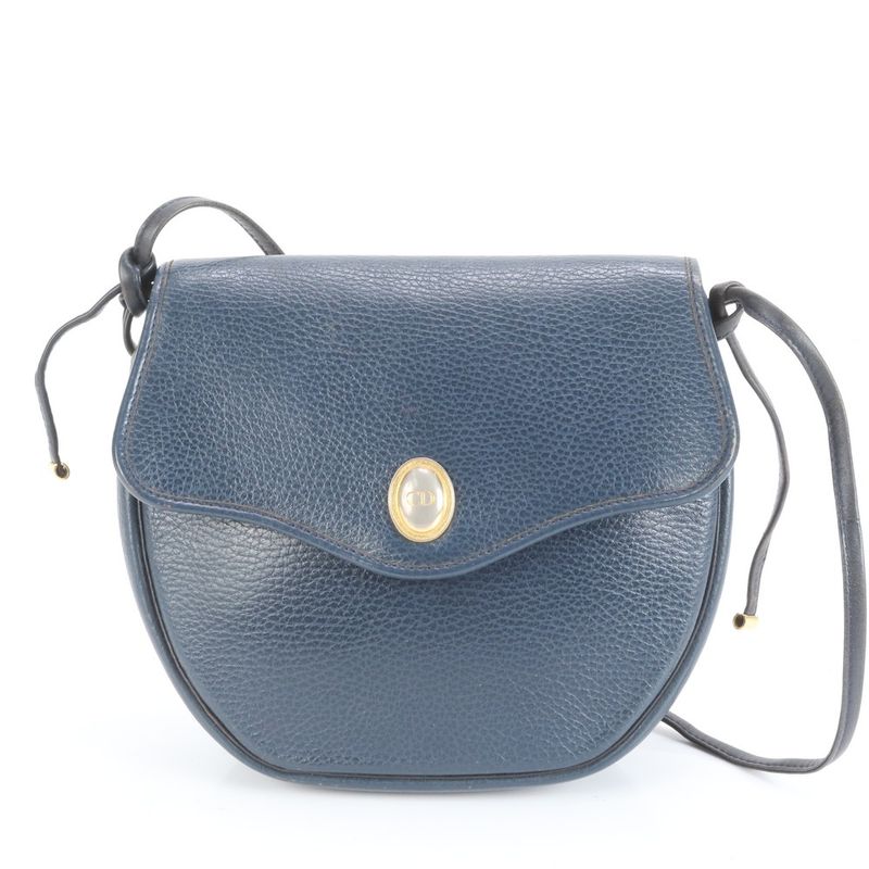 Vintage Christian Dior CD Logo Leather Shoulder Bag Crossbody Black Women RCE