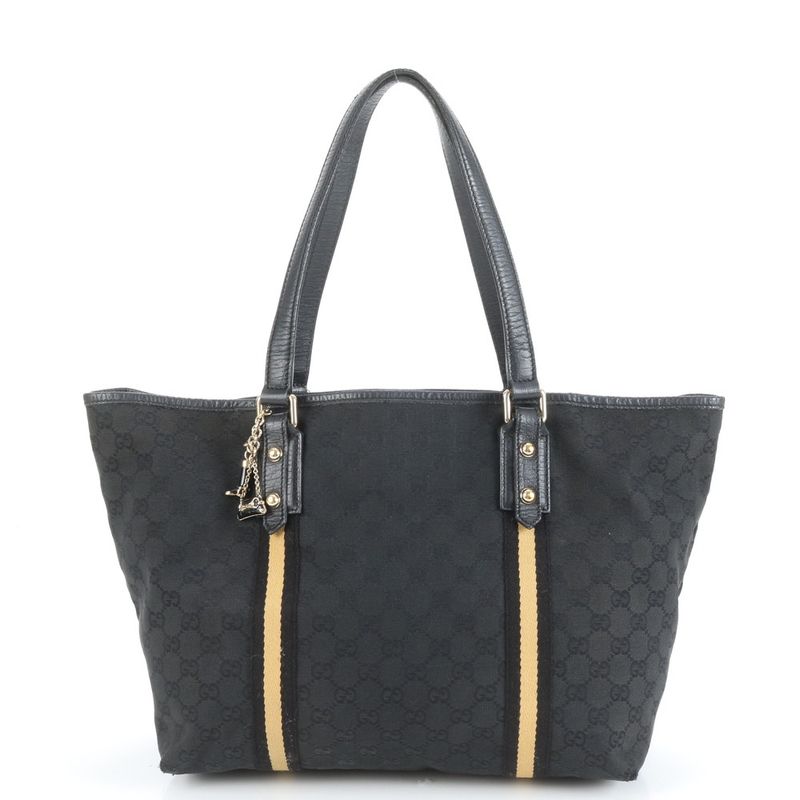 Gucci GG Canvas With Charm 139260 Leather Tote Bag Shoulder Hand Black A4