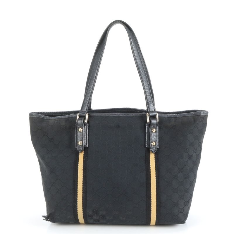 Gucci GG Canvas With Charm 139260 Leather Tote Bag Shoulder Hand Black A4