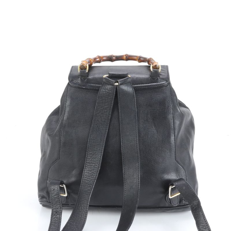 Vintage Old Gucci Bamboo Leather Backpack Sac Backpack Black Women's RCE Db63-10