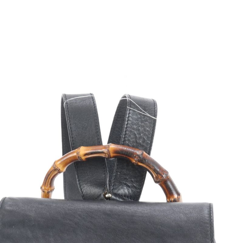 Vintage Old Gucci Bamboo Leather Backpack Sac Backpack Black Women's RCE Db63-10