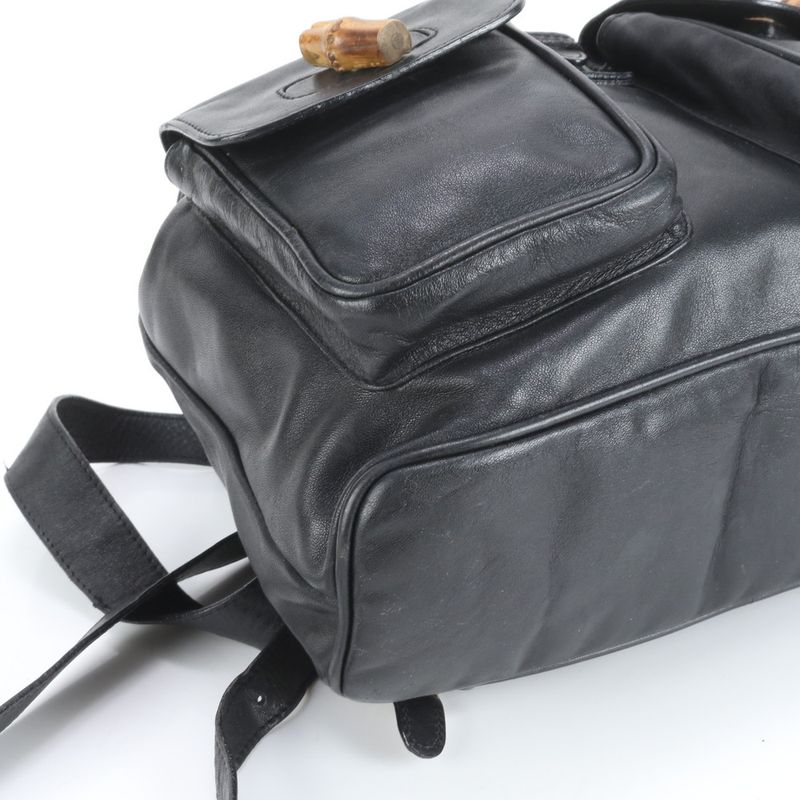 Vintage Old Gucci Bamboo Leather Backpack Sac Backpack Black Women's RCE Db63-10