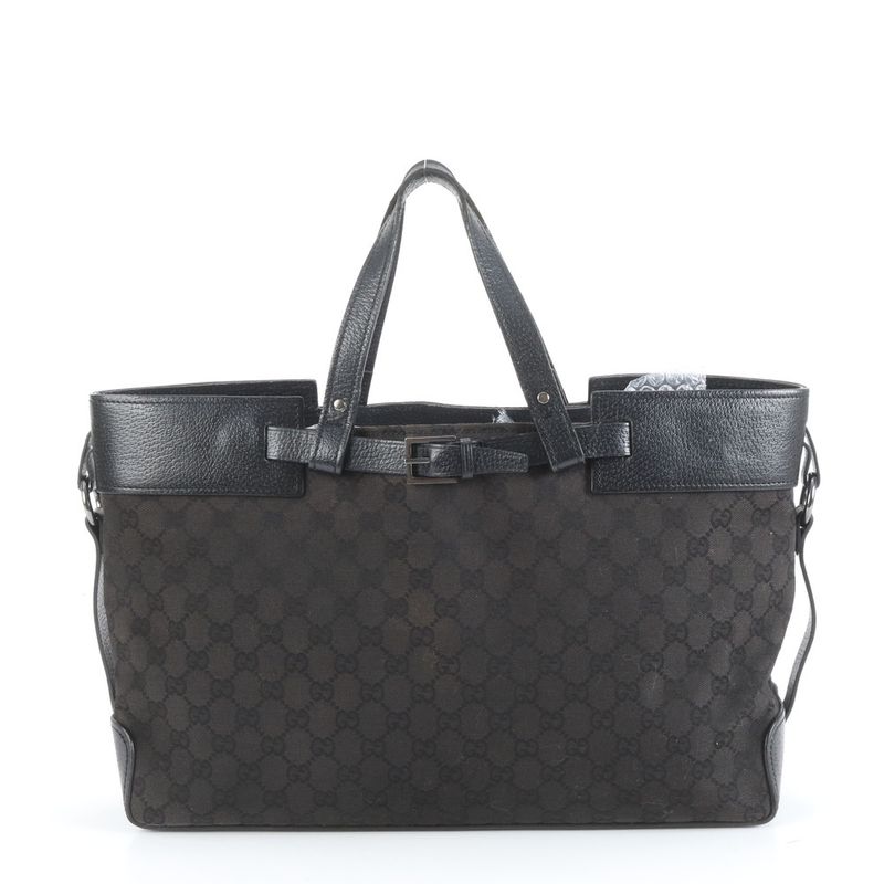 Gucci GG Canvas 106251 Leather Tote Bag Shoulder Business Black Genuine Leather