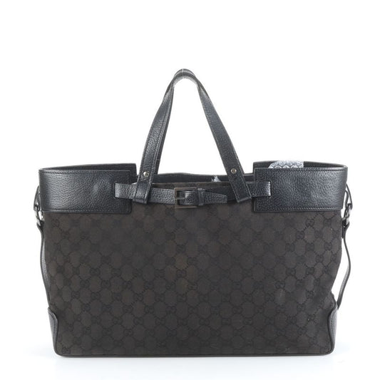 Gucci GG Canvas 106251 Leather Tote Bag Shoulder Business Black Genuine Leather