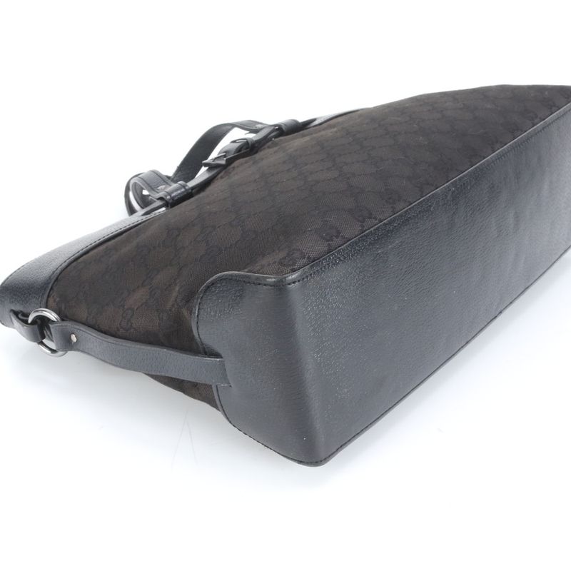 Gucci GG Canvas 106251 Leather Tote Bag Shoulder Business Black Genuine Leather