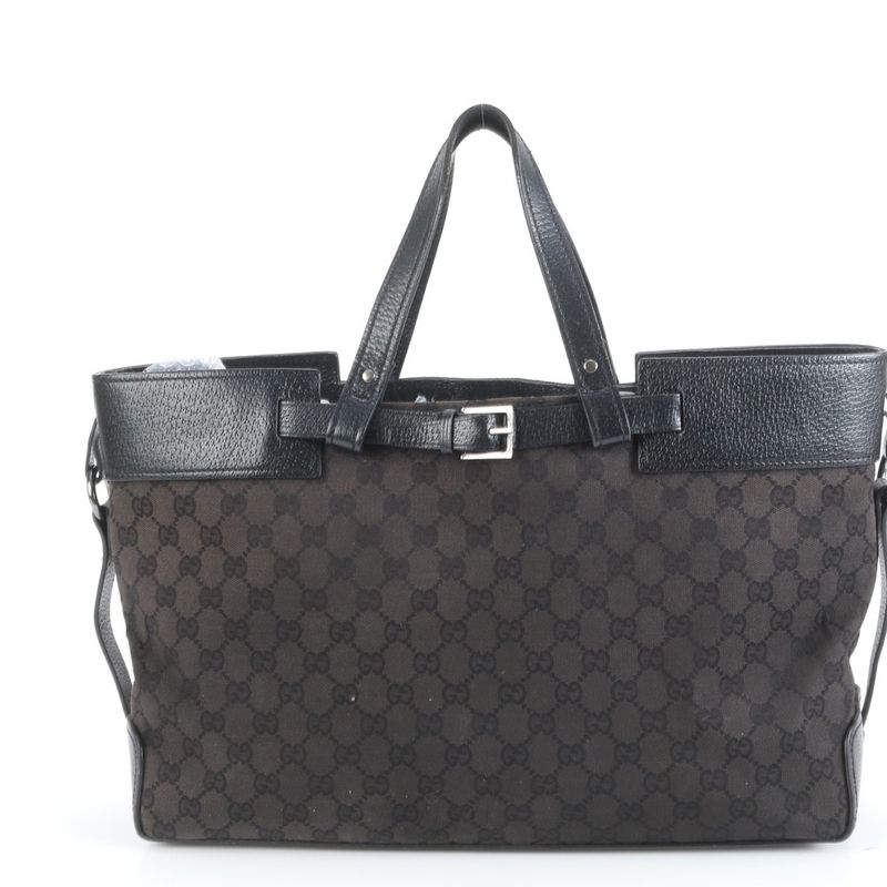 Gucci GG Canvas 106251 Leather Tote Bag Shoulder Business Black Genuine Leather