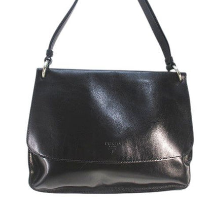 Prada B6094 Vitello Liss Ato Shoulder Bag Silver Hardware Black Leather Made in
