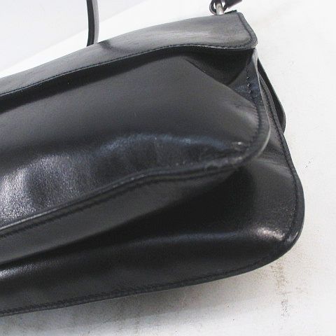 Prada B6094 Vitello Liss Ato Shoulder Bag Silver Hardware Black Leather Made in