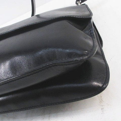 Prada B6094 Vitello Liss Ato Shoulder Bag Silver Hardware Black Leather Made in