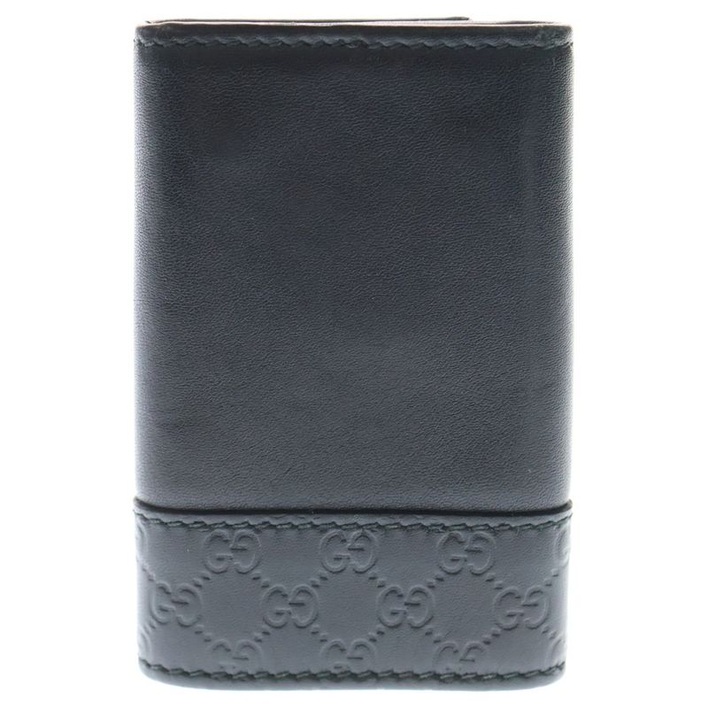Gucci Guccissima 6-Ring Key Case Key Ring Bag Charm Black Leather Silver Hardware
