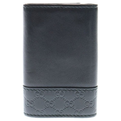 Gucci Guccissima 6-Ring Key Case Key Ring Bag Charm Black Leather Silver Hardware