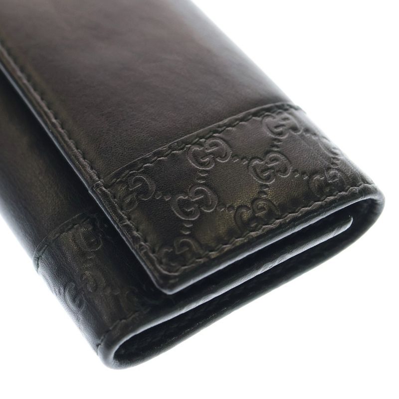 Gucci Guccissima 6-Ring Key Case Key Ring Bag Charm Black Leather Silver Hardware