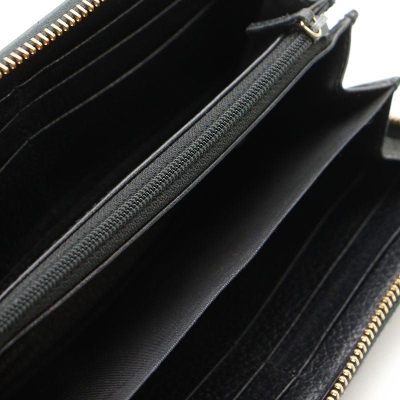 Gucci GG Marmont Round Zipper Long Wallet Card Case Long Wallet Black Leather