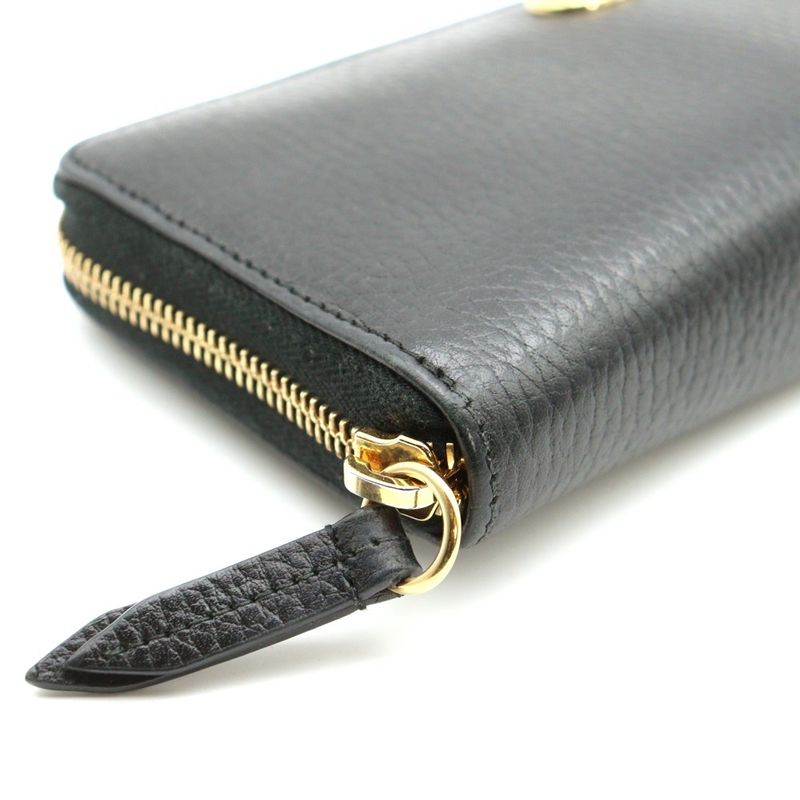 Gucci GG Marmont Round Zipper Long Wallet Card Case Long Wallet Black Leather