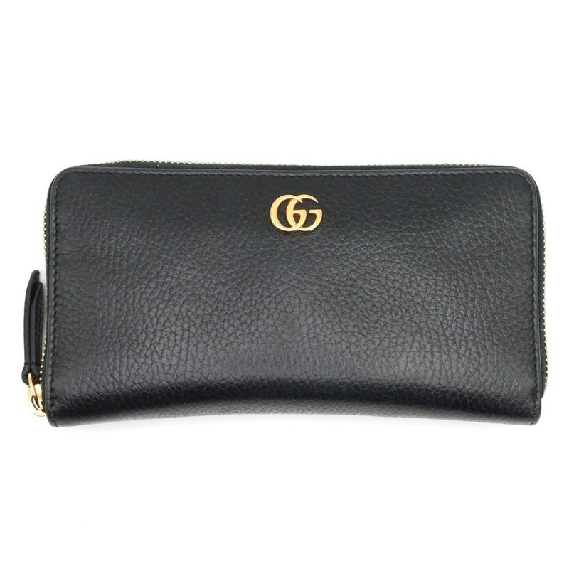 Gucci GG Marmont Round Zipper Long Wallet Card Case Long Wallet Black Leather